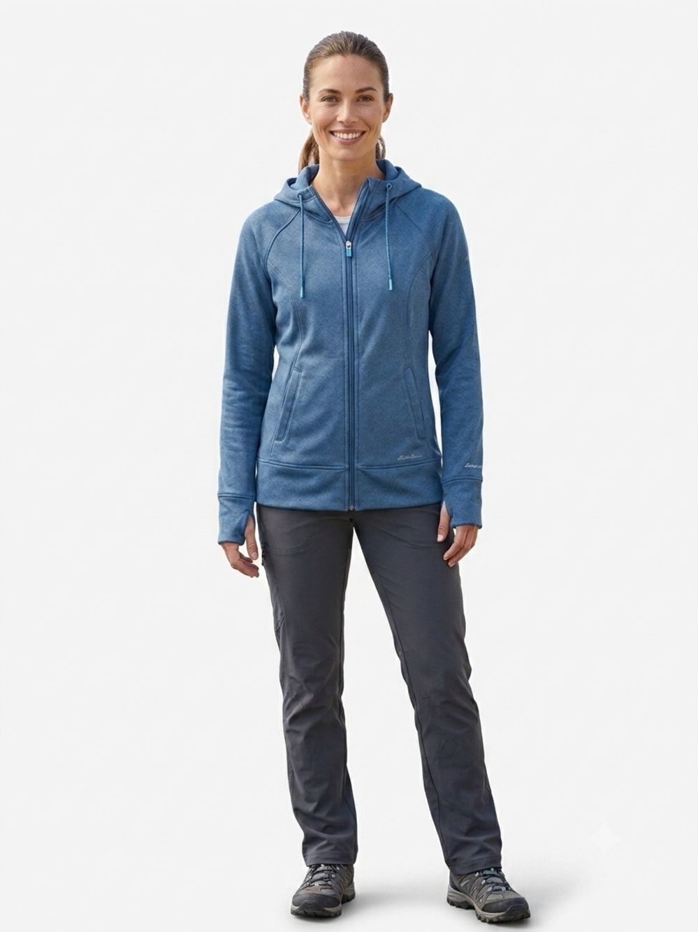 Eddie Bauer Blue Full Zip Fleece Hoodie Jacket Thumbholes Medium